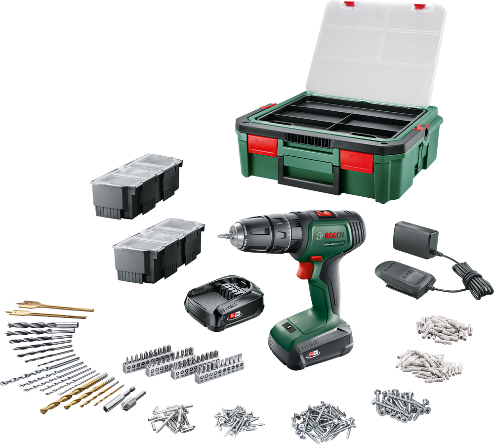 Bosch UniversalImpact 18V (2x1.5 Ah) Cordless Impact/Drill Driver + 241 piece set + Systembox S