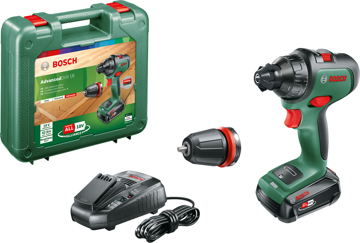 Bosch AdvancedDrill 18 Çift Akülü Delme Vidalama Makinesi 18V (2 x 2,5 Ah) + Şarj Cihazı AL 1830 CV