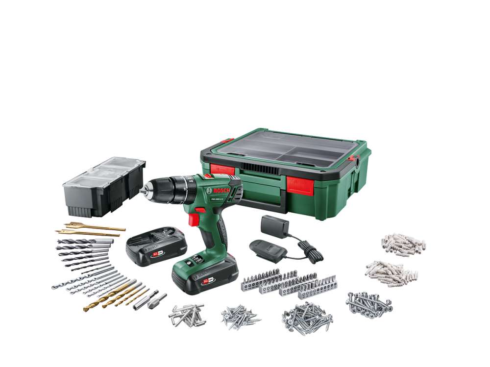 Bosch PSB 1800 LI-2 Cordless Impact Drill/Driver + Systembox + 241 Piece Set