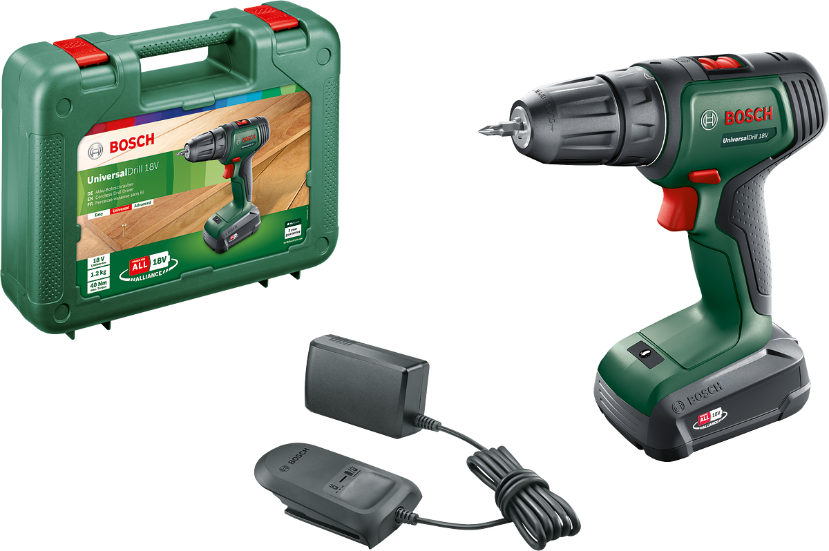 Bosch UniversalDrill 18 Tek Akülü Delme Vidalama Makinesi (1 x 1,5Ah)