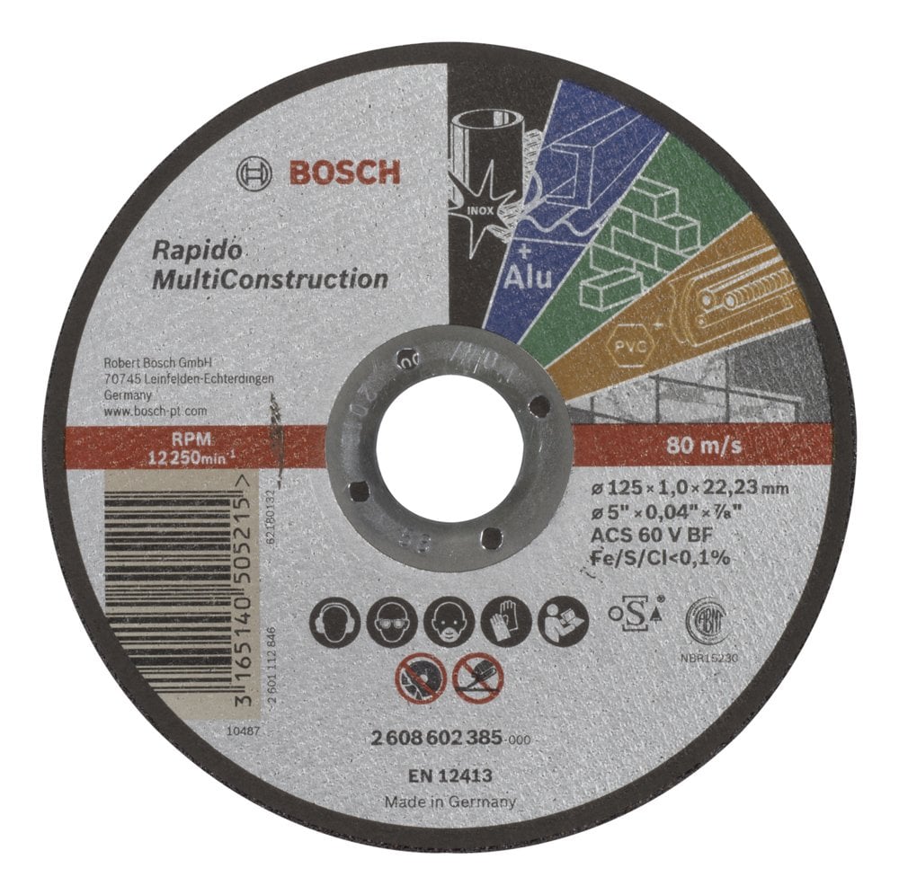 Bosch - 125*1,0 mm Çoklu Malzemelerde Kullanım İçin Düz Kesme Diski (Taş)