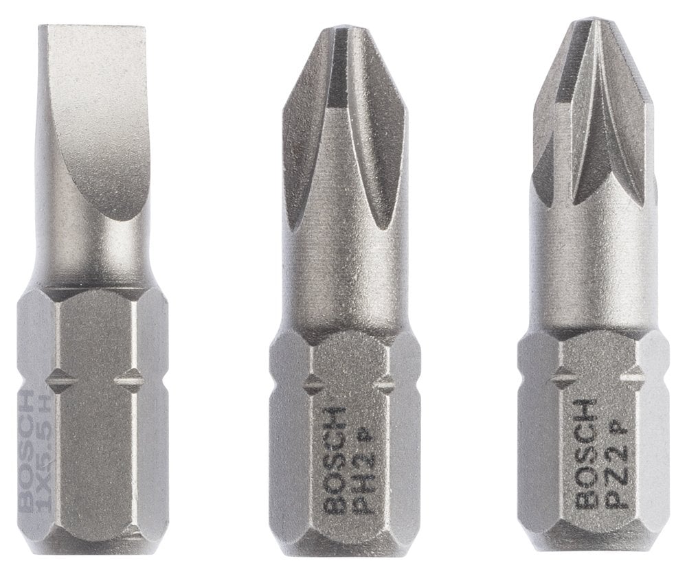 Bosch - 3 Piece Extra Hard Series Screwdriver Bit Set PH2/PZ2/SL1,0*25 mm