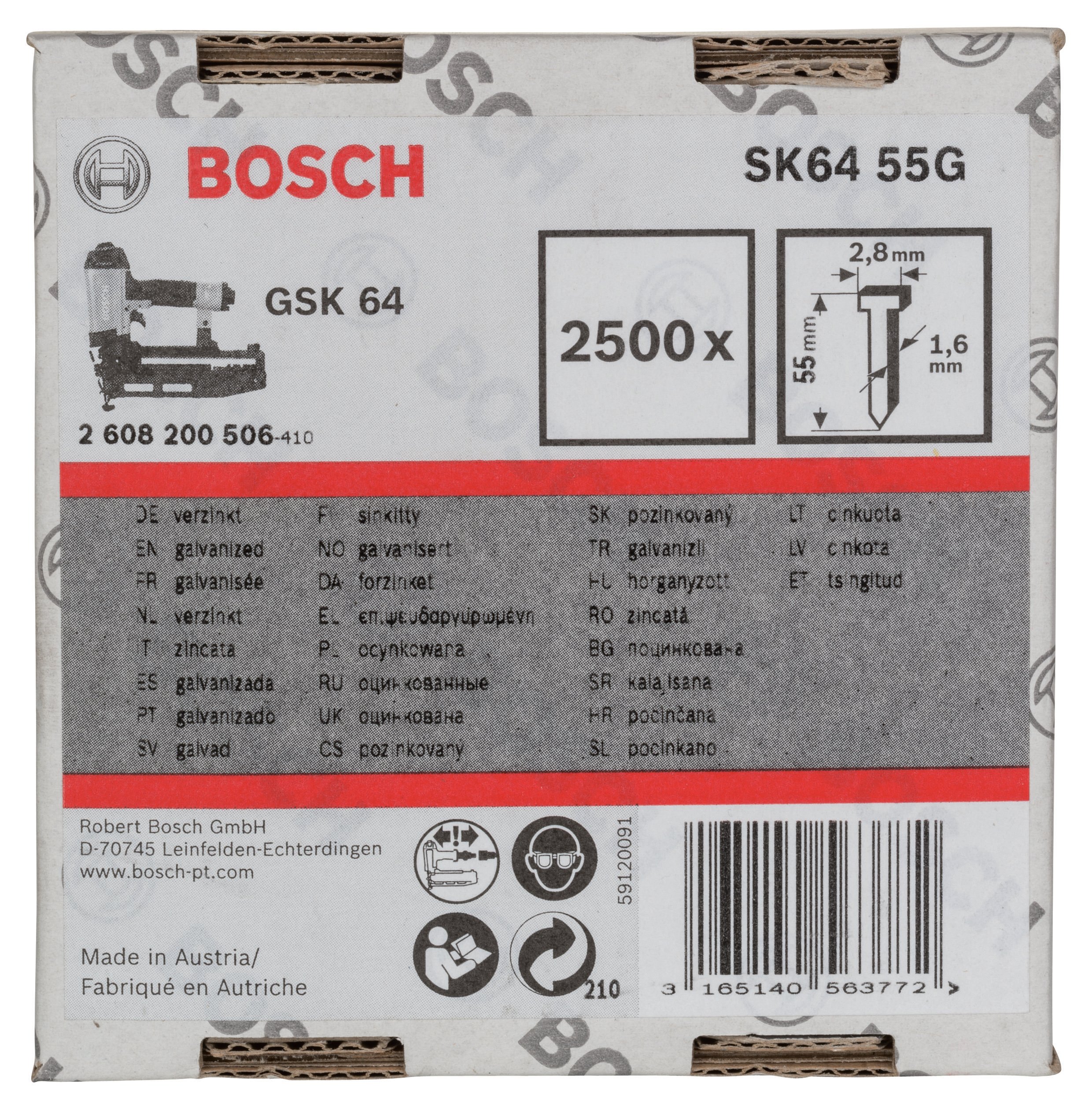 Bosch - GSK 64 Nail 55 mm 2500 Galvanized