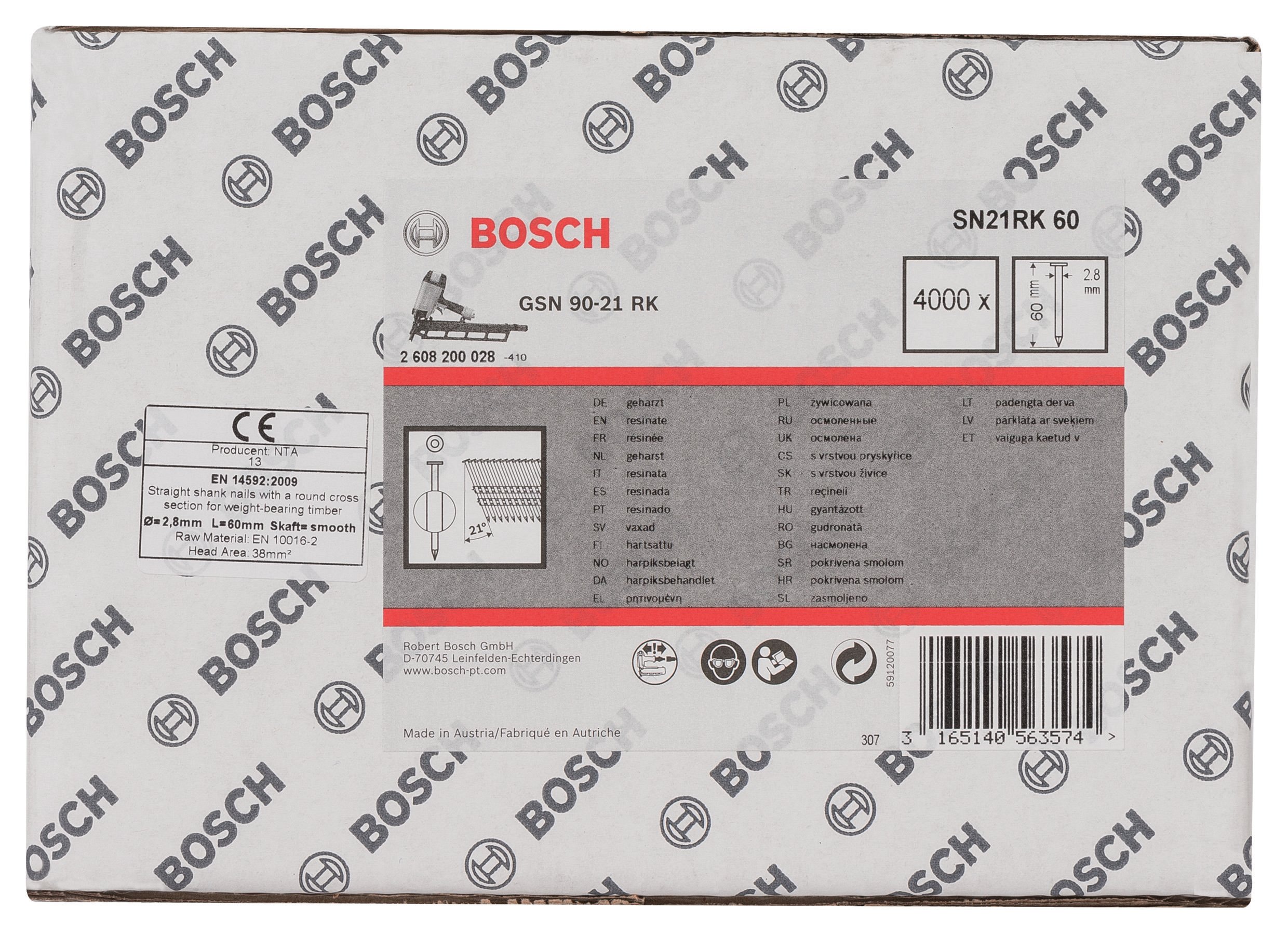 Bosch - GSN 90-21DK Nail 60mm 4000li Flat Polished