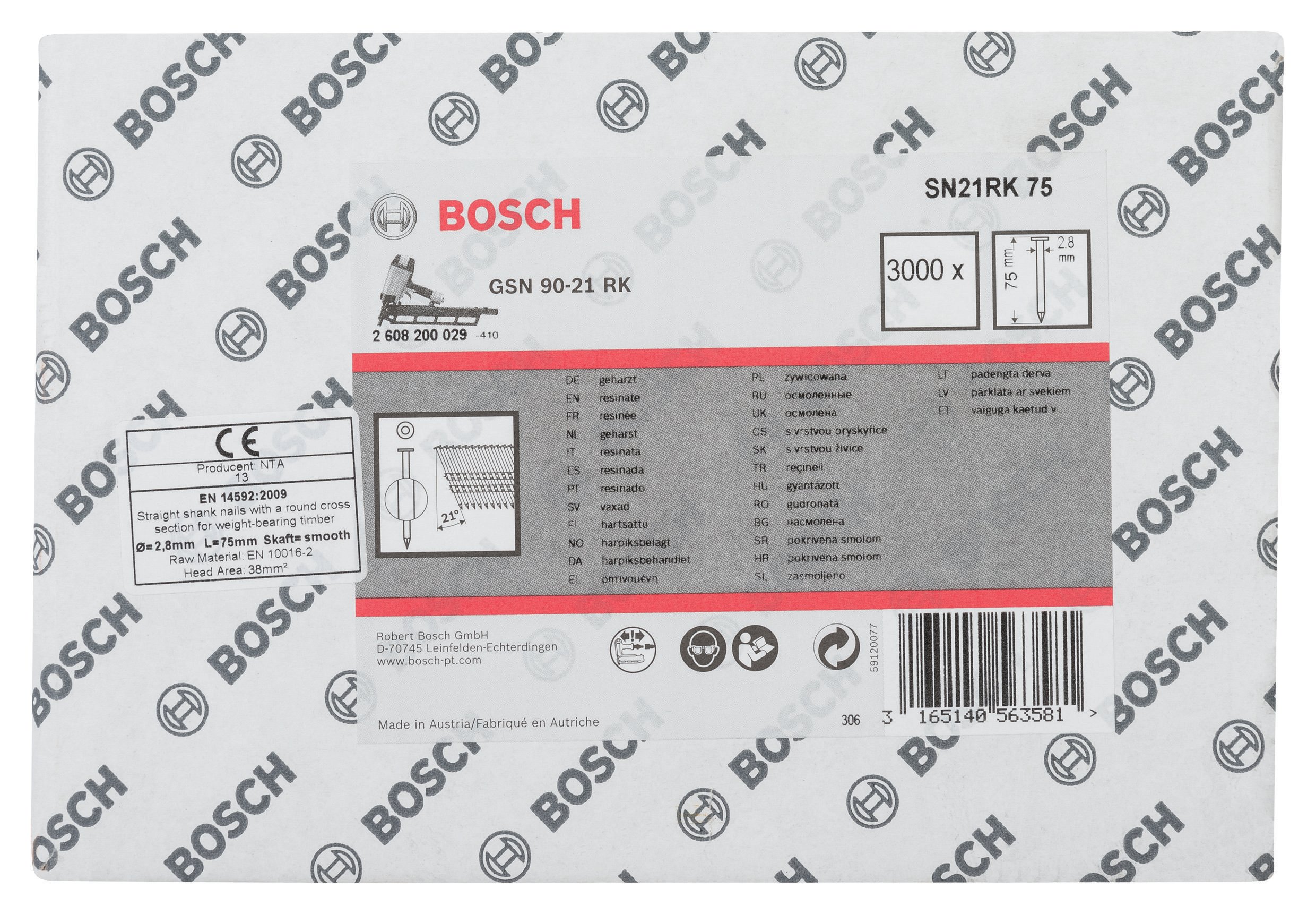 Bosch - GSN 90-21DK Çivi  75mm 3000li Düz Parlak