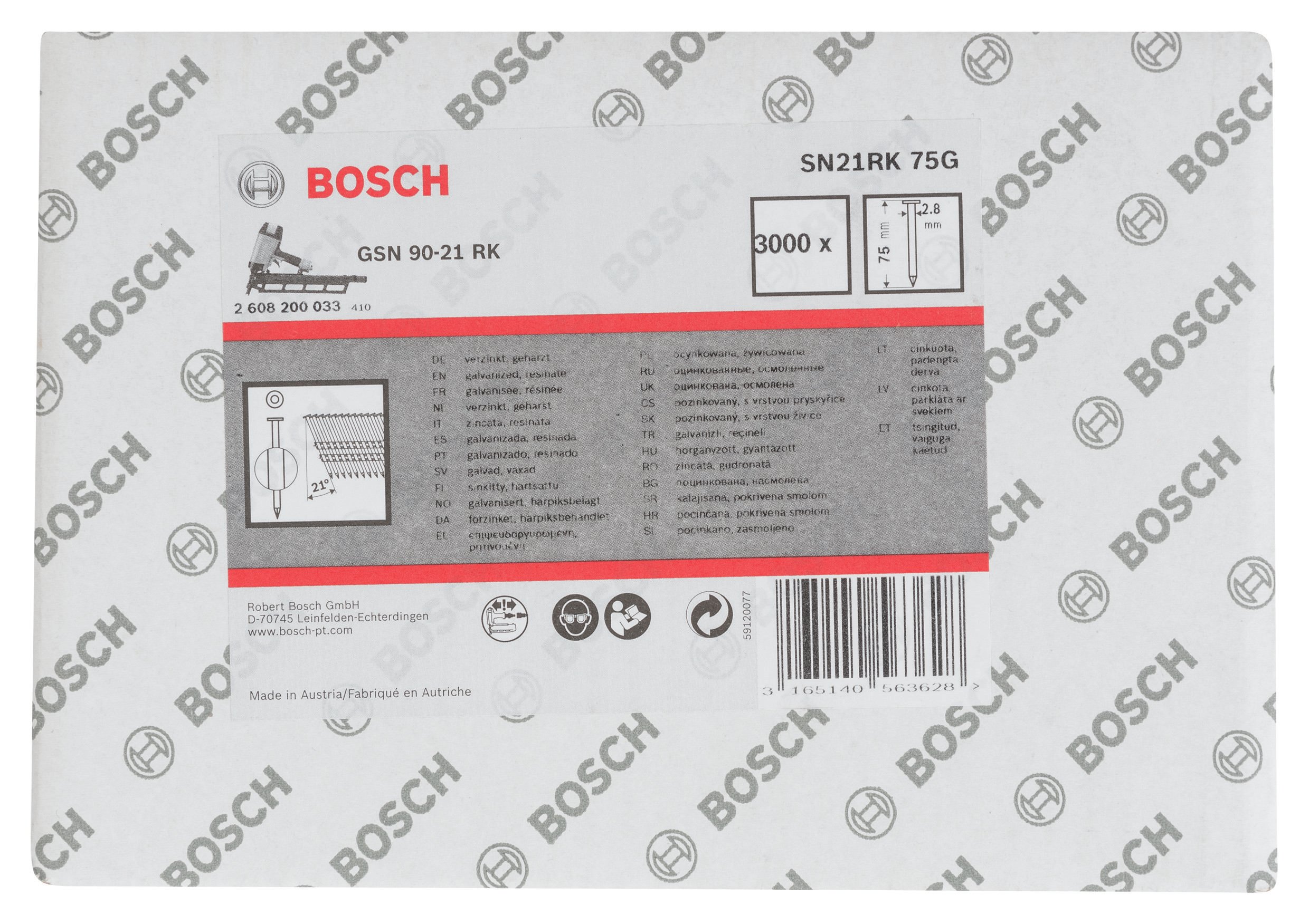 Bosch - GSN 90-21DK Nail 75mm 3000li Flat Zinc