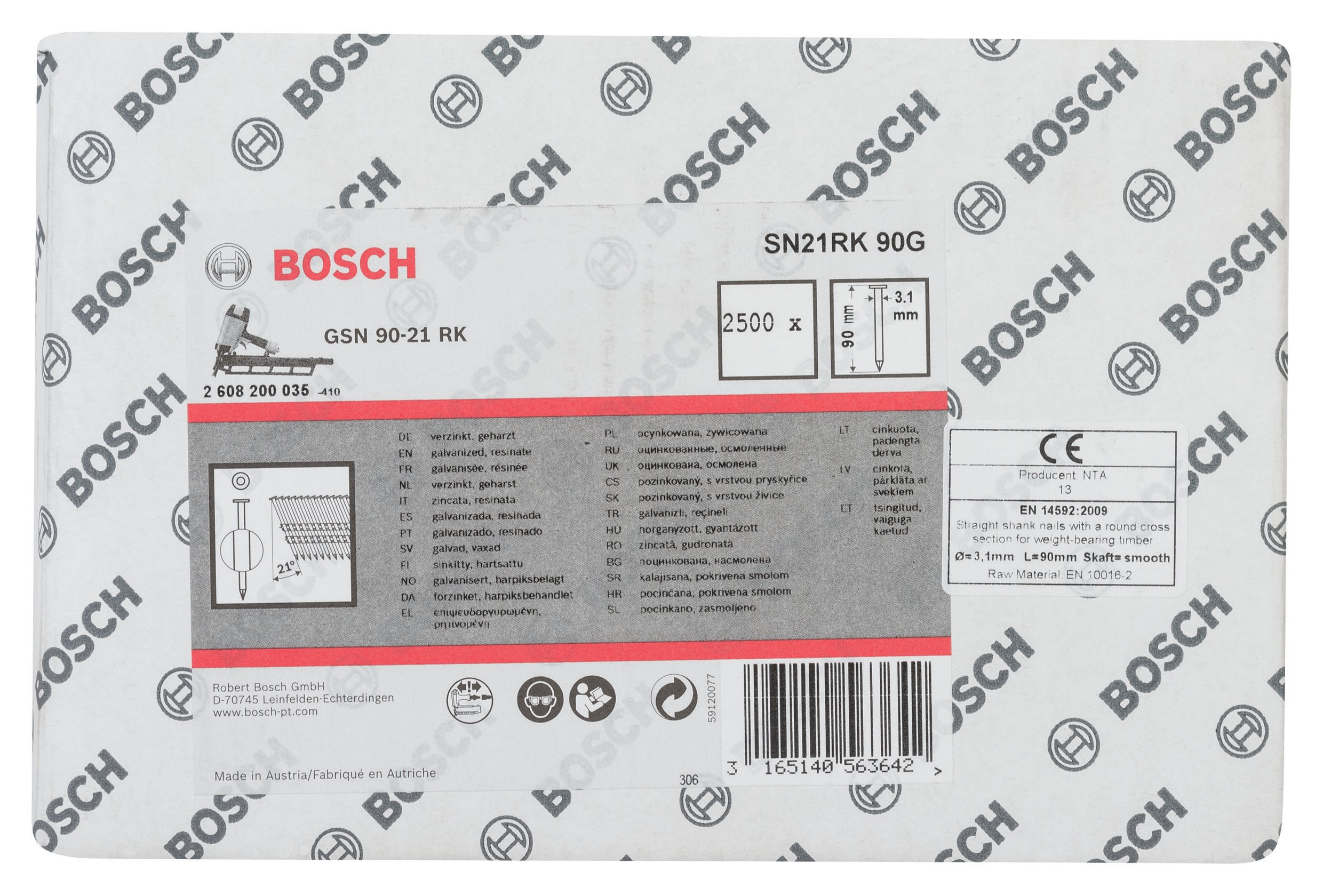 Bosch - GSN 90-21DK Çivi  90mm 2500lü Düz ÇinkoK