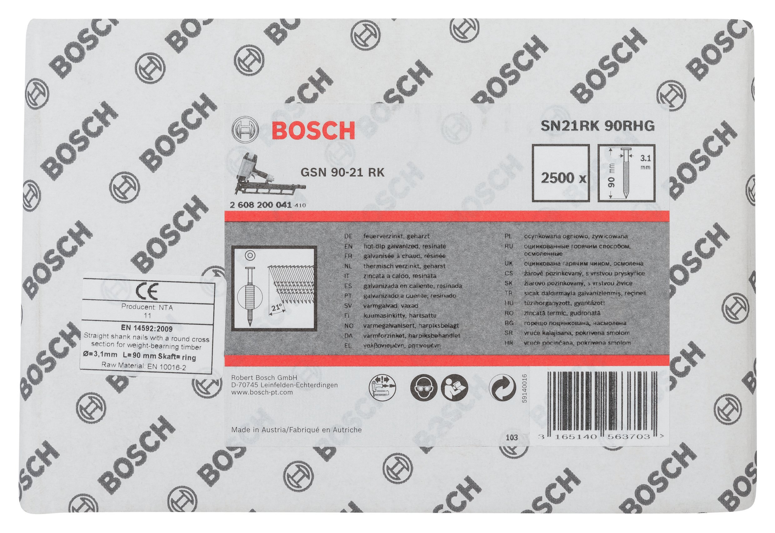 Bosch - GSN 90-21DK Nail 90mm 2500 Grooved Galv