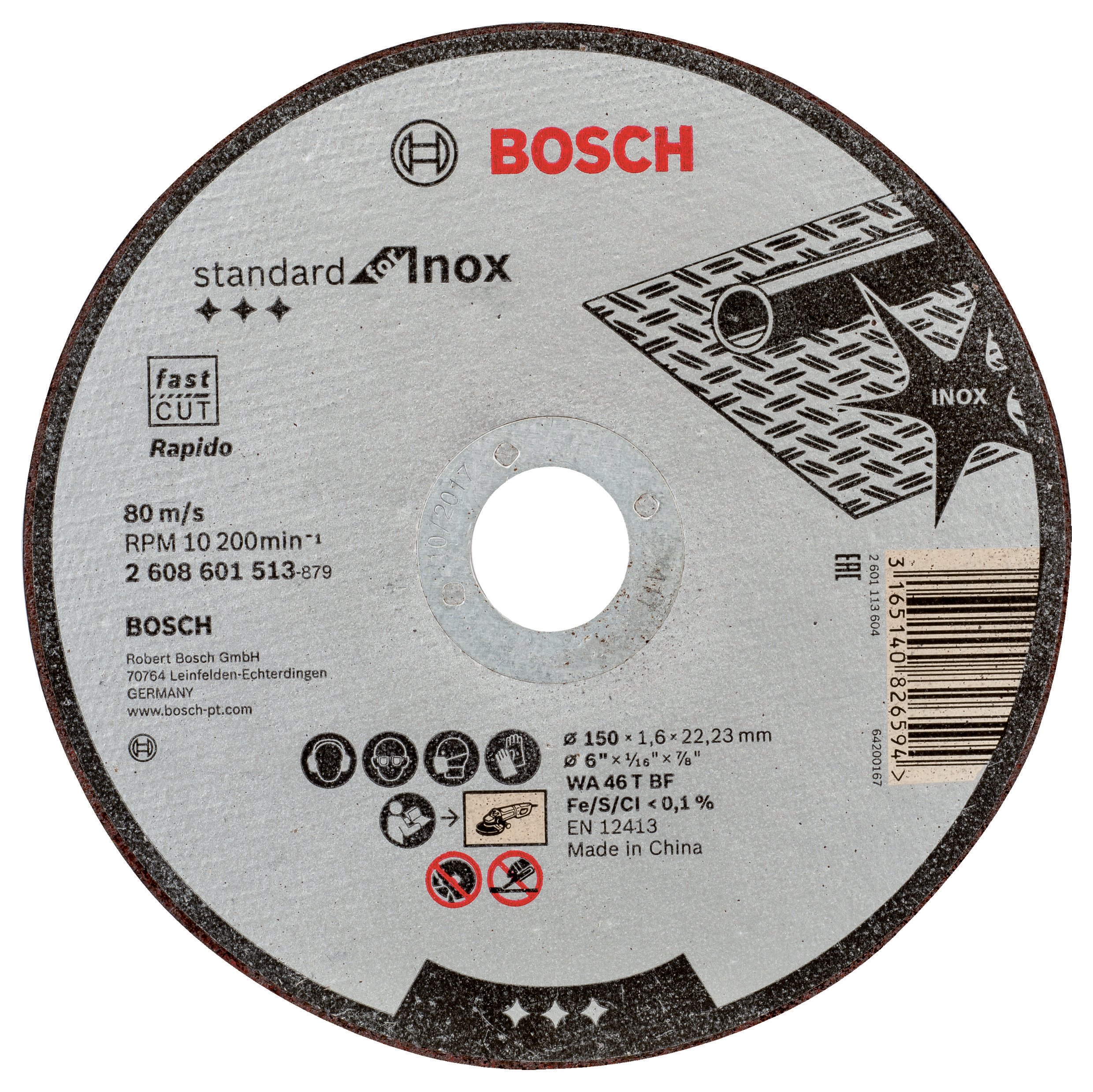 Bosch - 150*1,6 mm Standard Seri Düz Inox (Paslanmaz Çelik) Kesme Diski (Taş) - Rapido