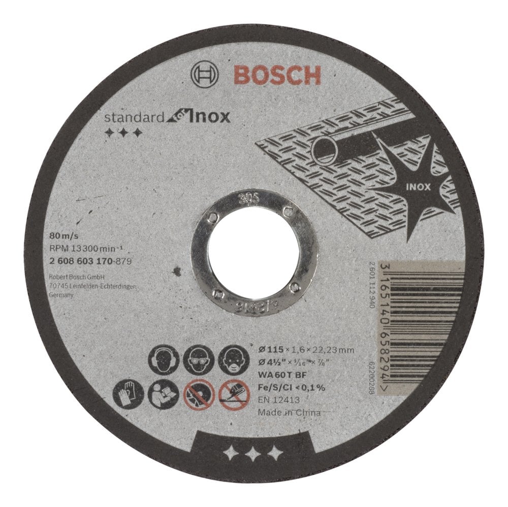 Bosch - 115 * 1.6 mm Standard Series Flat Inox (Stainless Steel) Cutting Disc (Stone)