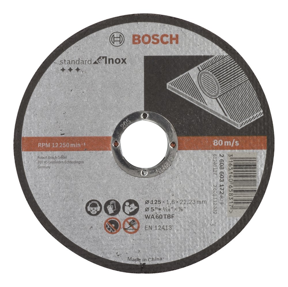 Bosch - 125 * 1.6 mm Standard Series Flat Inox (Stainless Steel) Cutting Disc (Stone)