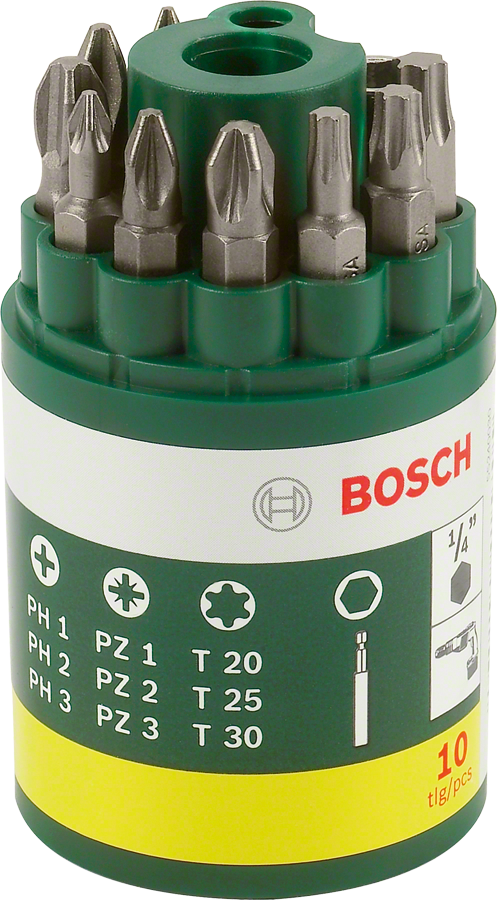 Bosch - 10 Piece Screwdriver Bit Set (PH+PZ+T)