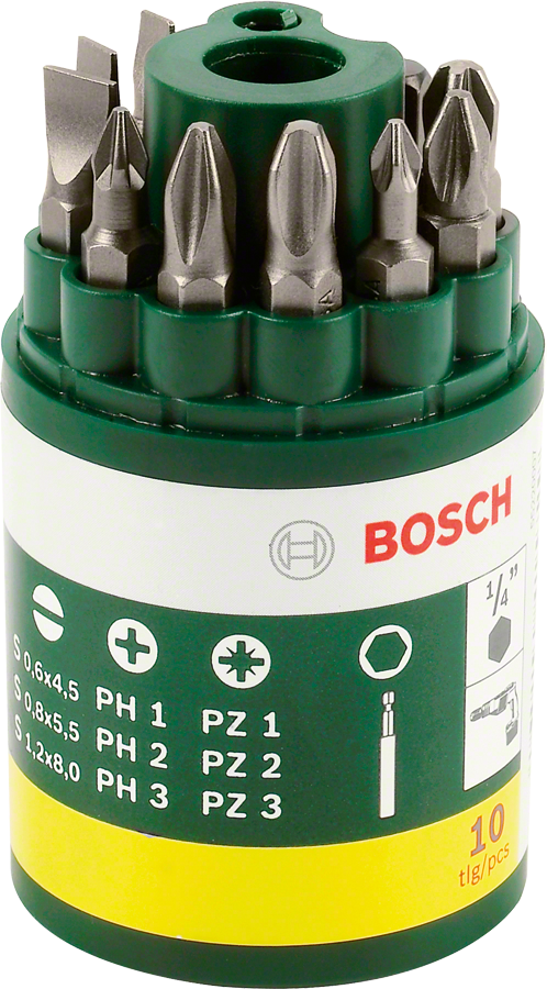 Bosch - 10 Piece Screwdriver Bit Set (PH+PZ+S)