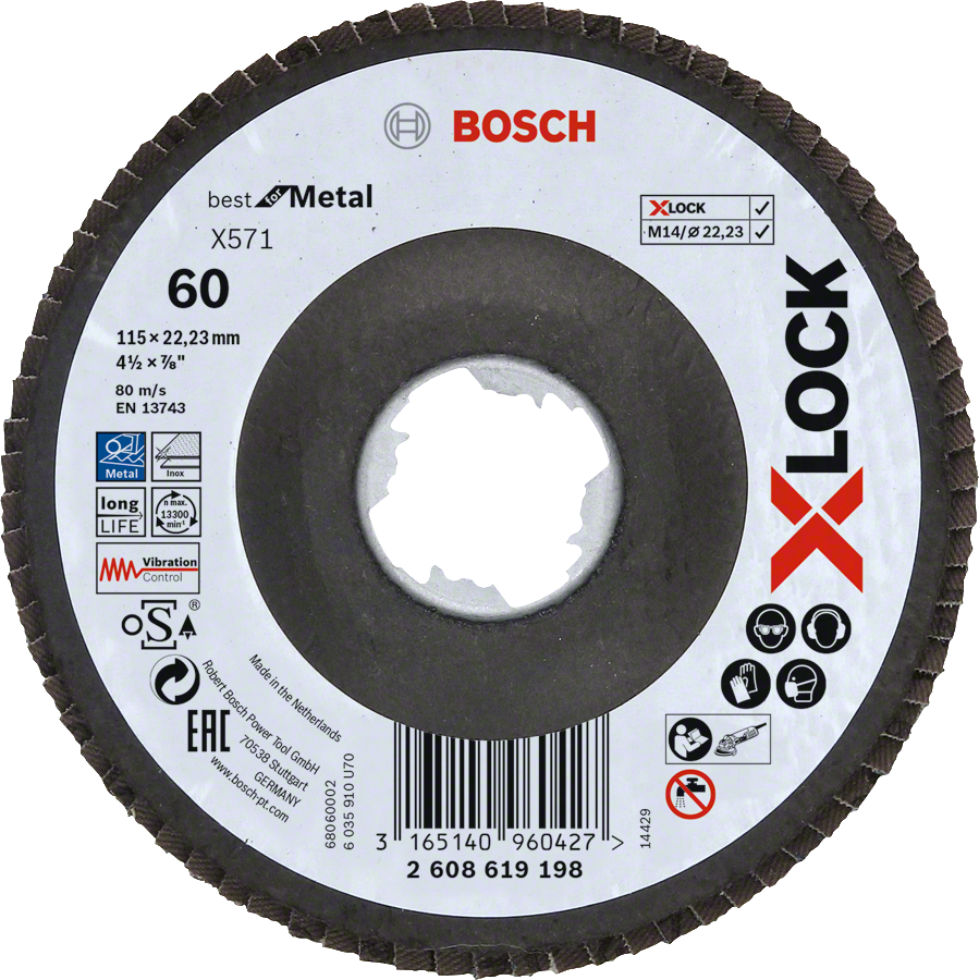 Bosch - X-LOCK - 115 mm 60 Kum Best Serisi Metal Flap Disk