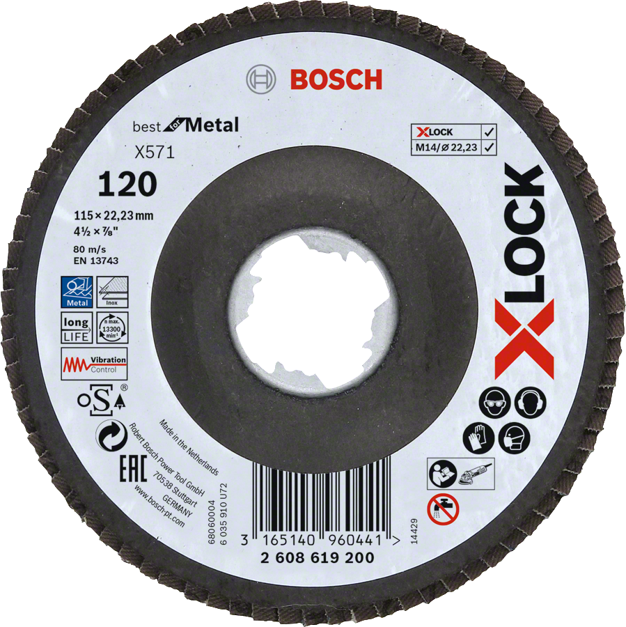 Bosch - X-LOCK - 115 mm 120 Kum Best Serisi Metal Flap Disk