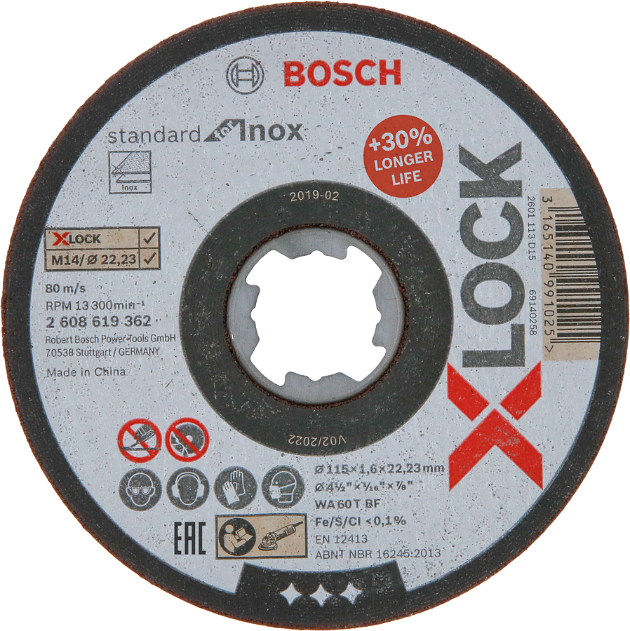 Bosch - X-LOCK - 115*1,6 mm Standard Seri Düz Inox (Paslanmaz Çelik) Kesme Diski (Taş)