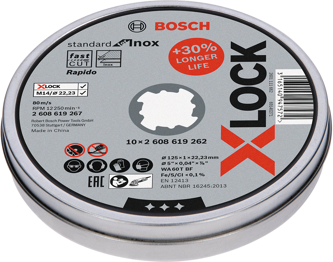 Bosch - X-LOCK - 125*1,0mm Standard Seri Düz Inox (Paslanmaz Çelik) Kesme Diski (Taş) - Rapido 10'lu