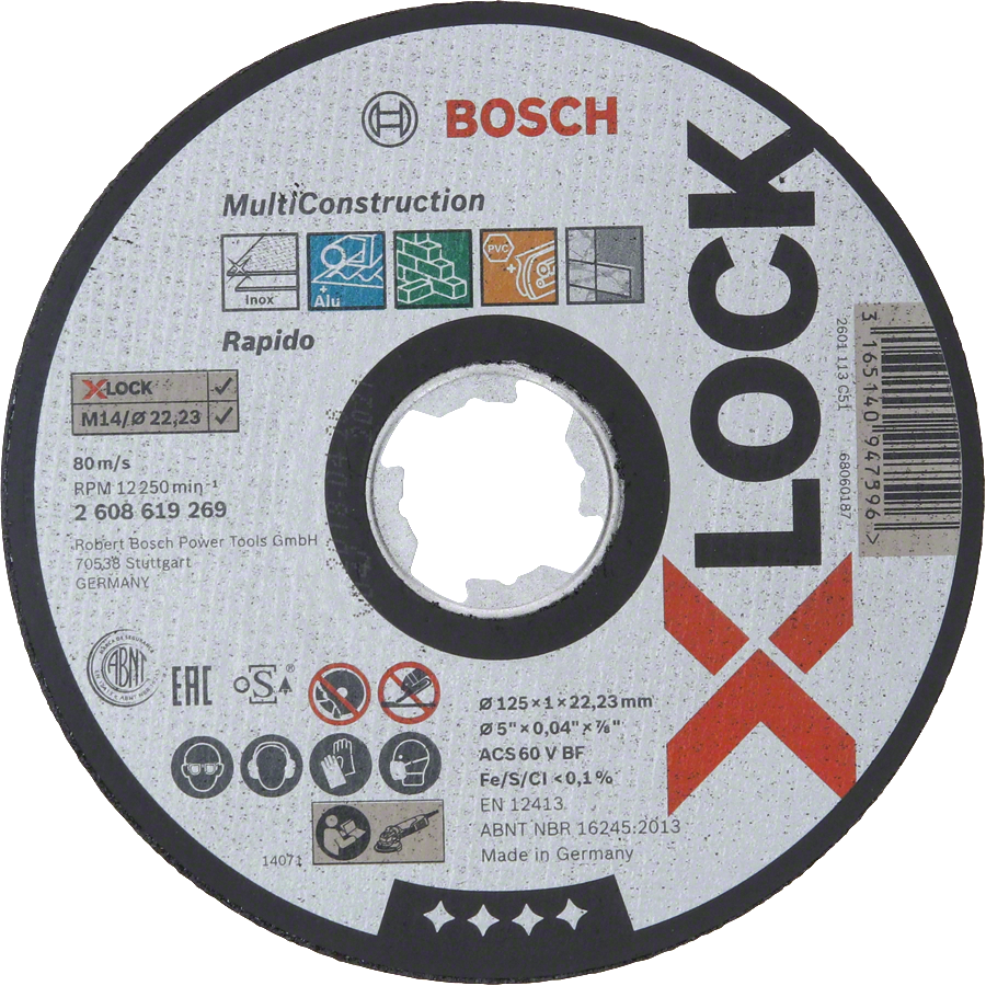 Bosch - X-LOCK - 125*1,0 mm Çoklu Malzemelerde Kullanım İçin Düz Kesme Diski (Taş)