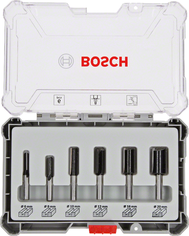 Bosch - Professional 6 Piece Straight Router Bit Set 8 mm Shank