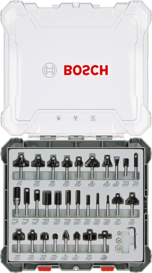 Bosch - Profesyonel 30 Parça Karışık Freze Ucu Seti 8 mm Şaftlı