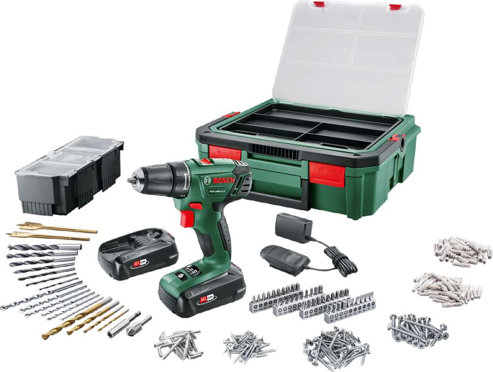 Bosch PSR 1800 LI-2 Akülü Delme-Vidalama Makinesi+ Systembox + 241 Parça Set