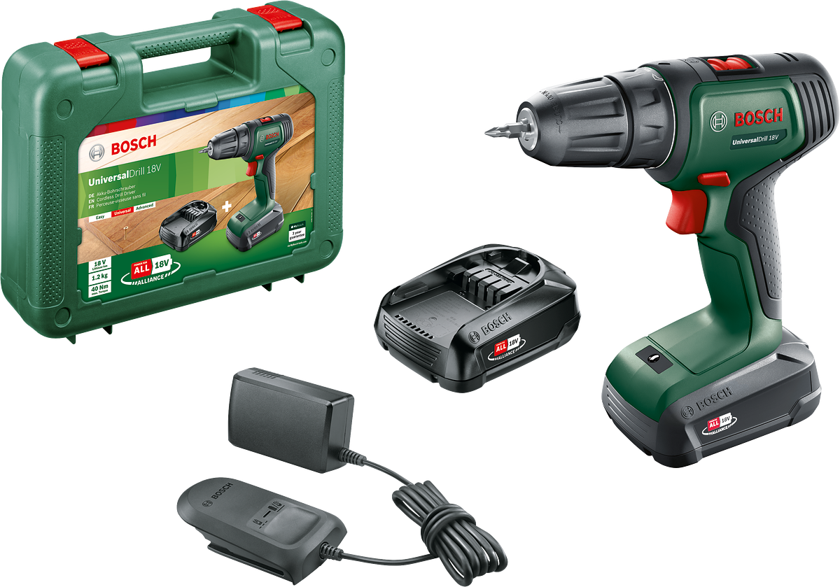 Bosch UniversalDrill 18 Çift Akülü Delme Vidalama Makinesi (2 x 1,5Ah)