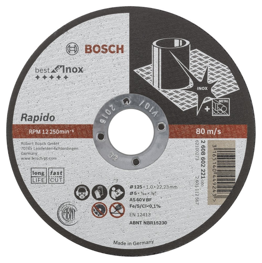 Bosch - 125*1,0 mm Best Serisi Düz Inox (Paslanmaz Çelik) Kesme Diski - Rapido Uzun Ömürlü