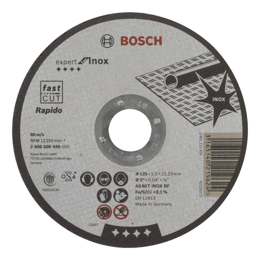 Bosch - 125 * 1.0 mm Expert Series Flat Inox (Stainless Steel) Cutting Disc (Stone) - Rapido