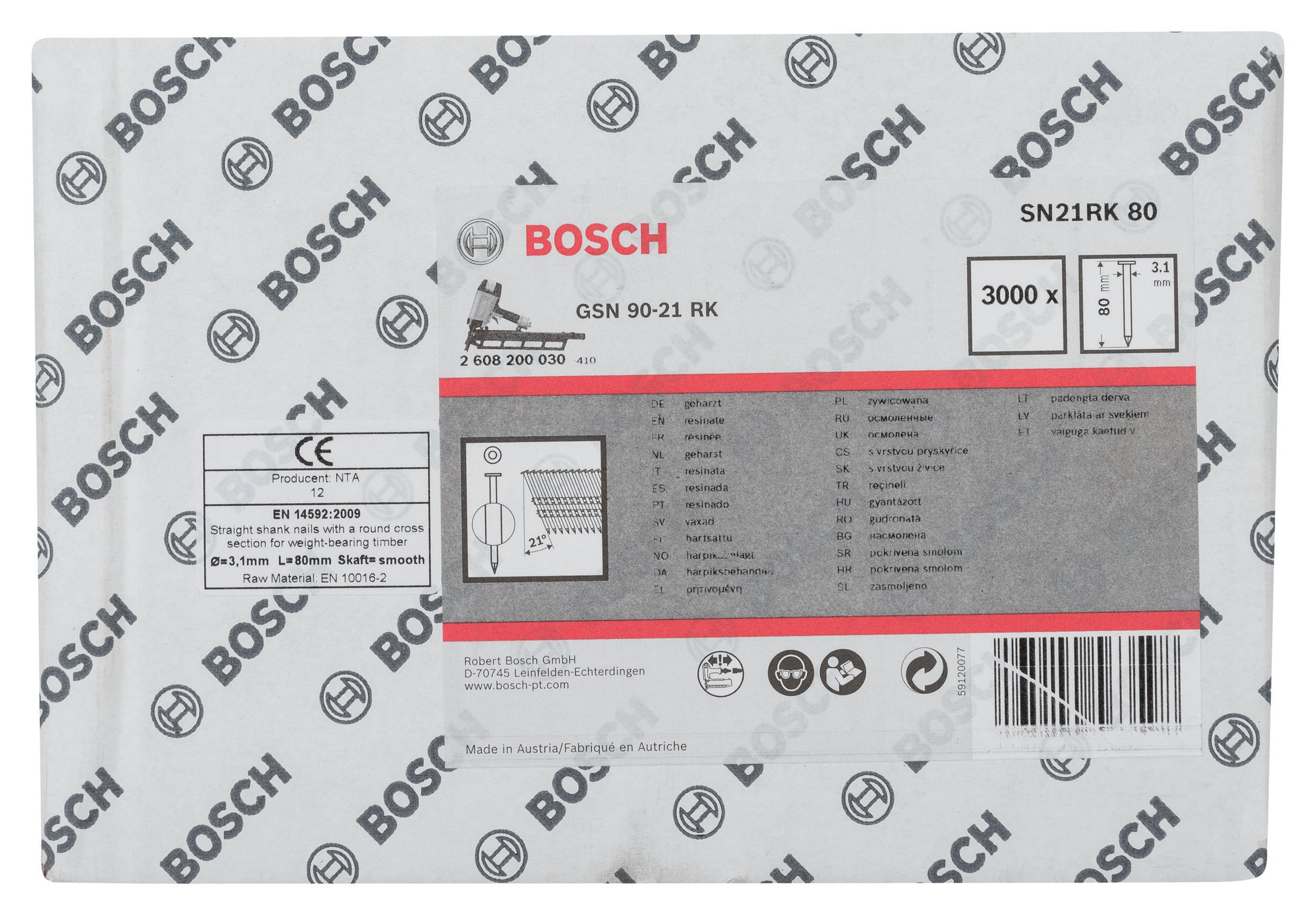 Bosch - GSN 90-21DK Nail 80mm 3000li Flat Polished