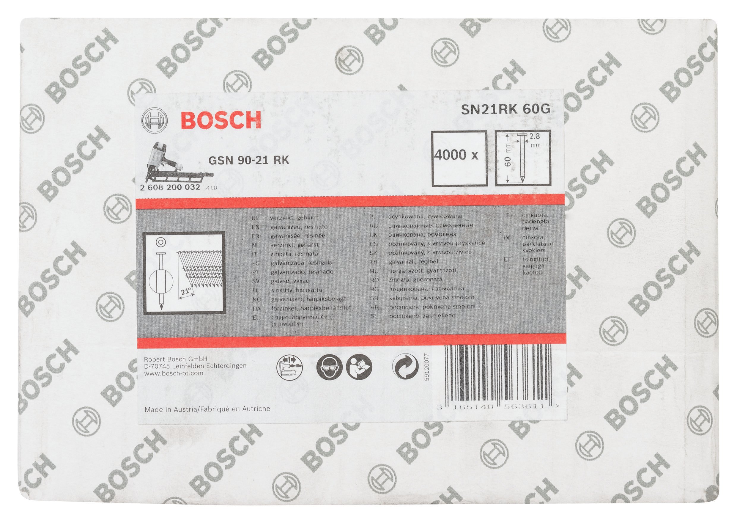 Bosch - GSN 90-21DK Nail 60mm 4000li Flat Zinc