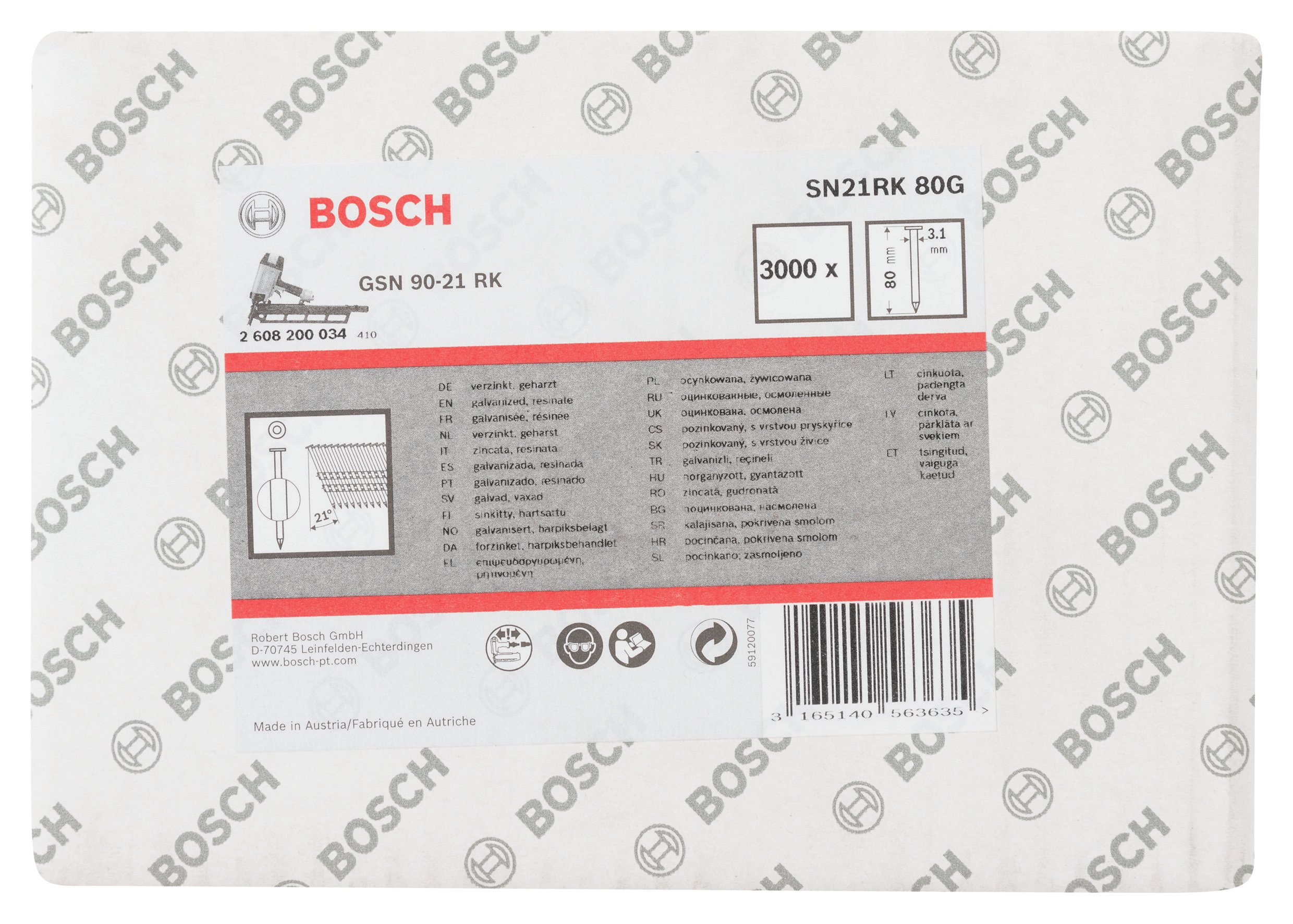 Bosch - GSN 90-21DK Çivi  80mm 3000li Düz ÇinkoK