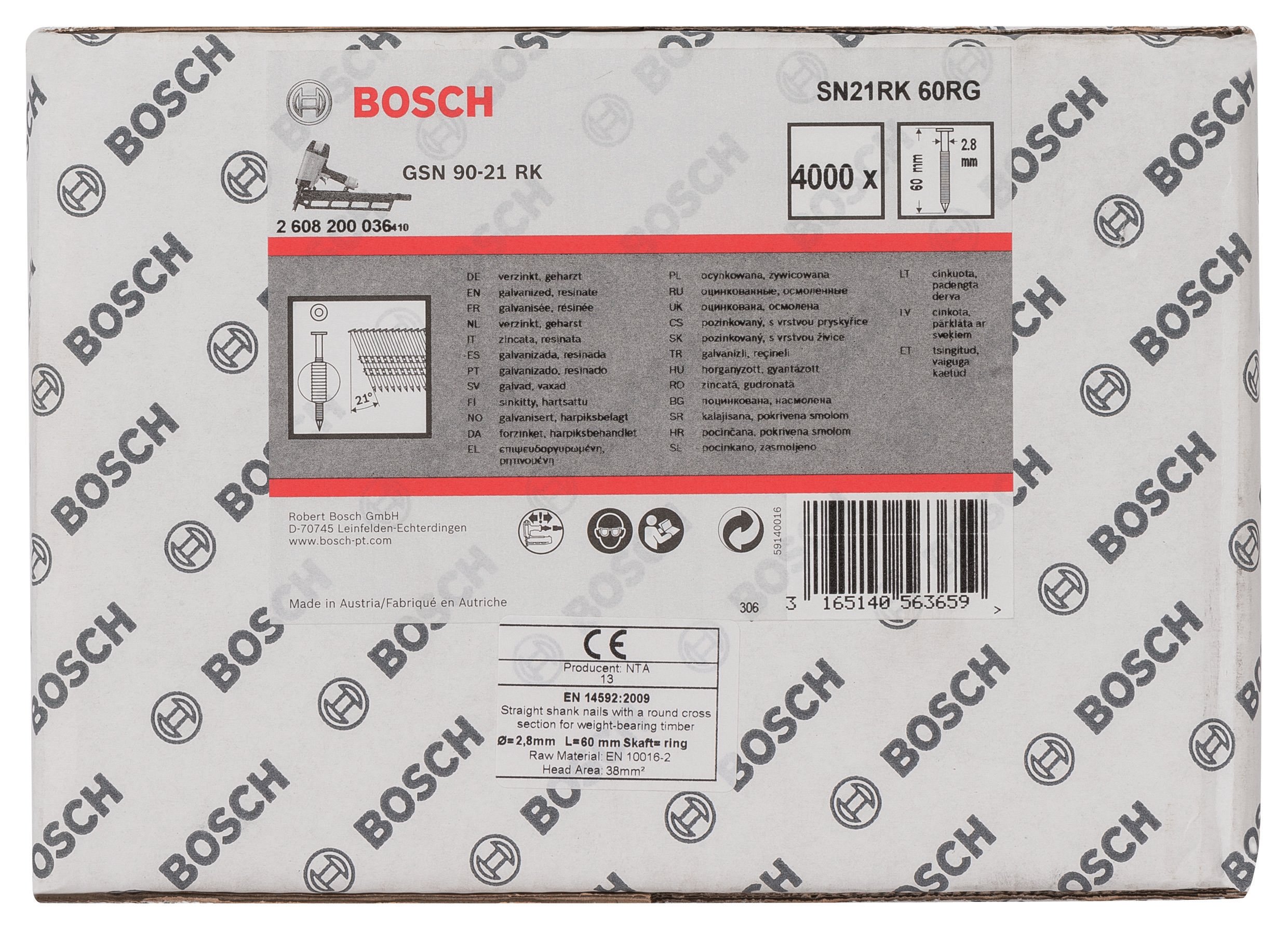 Bosch - GSN 90-21DK Nail 60mm 4000 Grooved Zinc