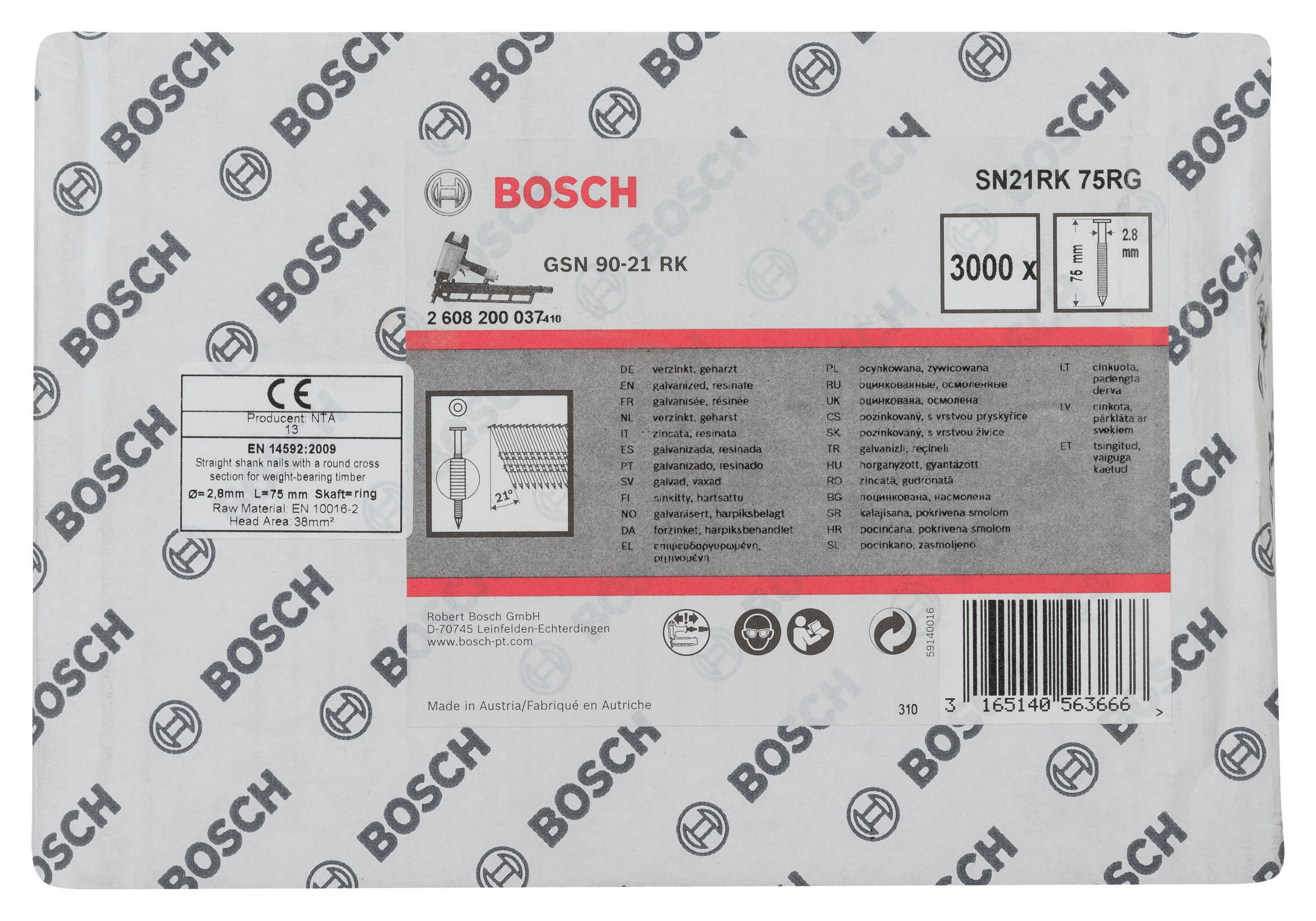 Bosch - GSN 90-21DK Nail 75mm 3000 Grooved Zinc