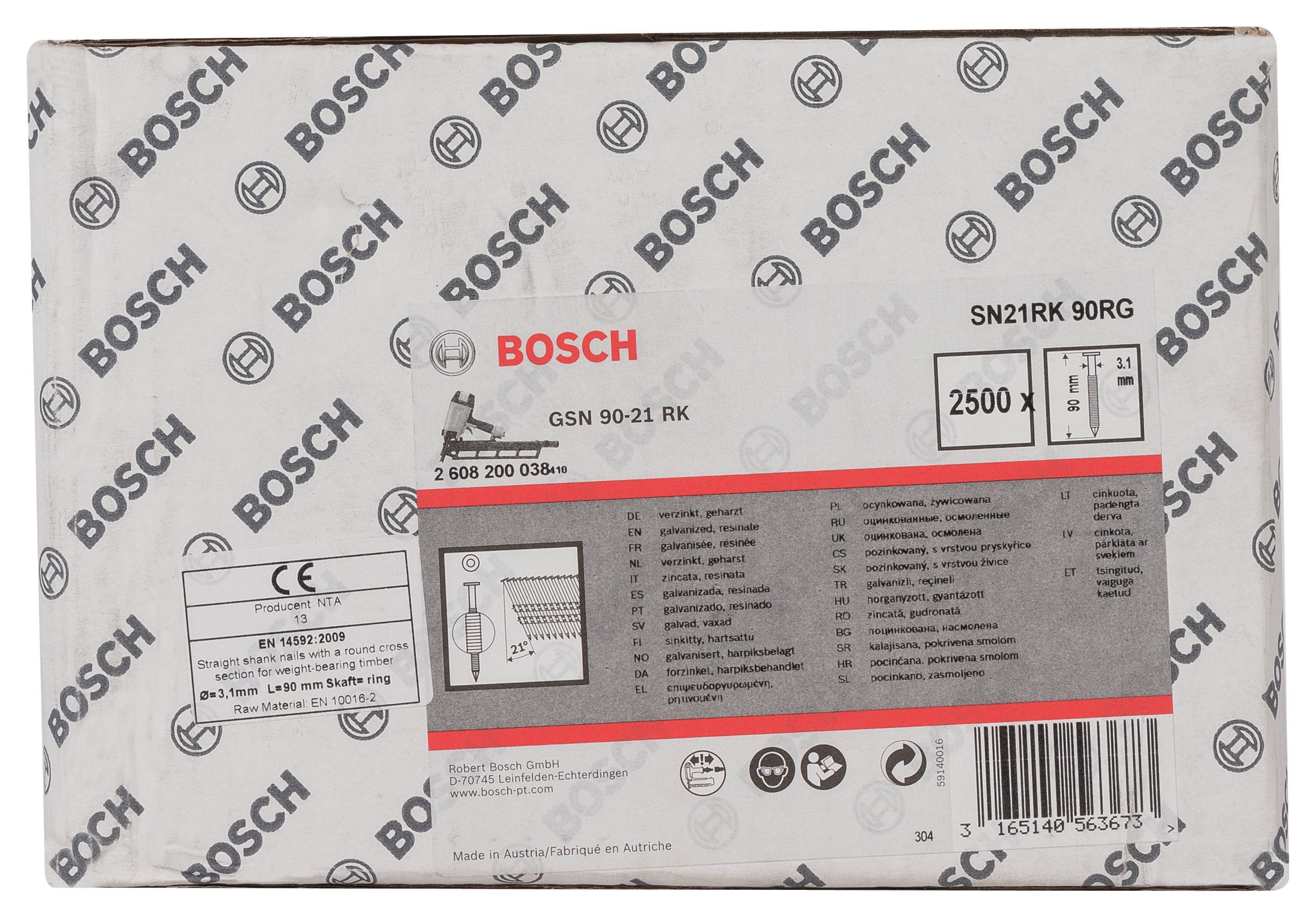 Bosch - GSN 90-21DK Nail 90mm 2500 Grooved Zinc