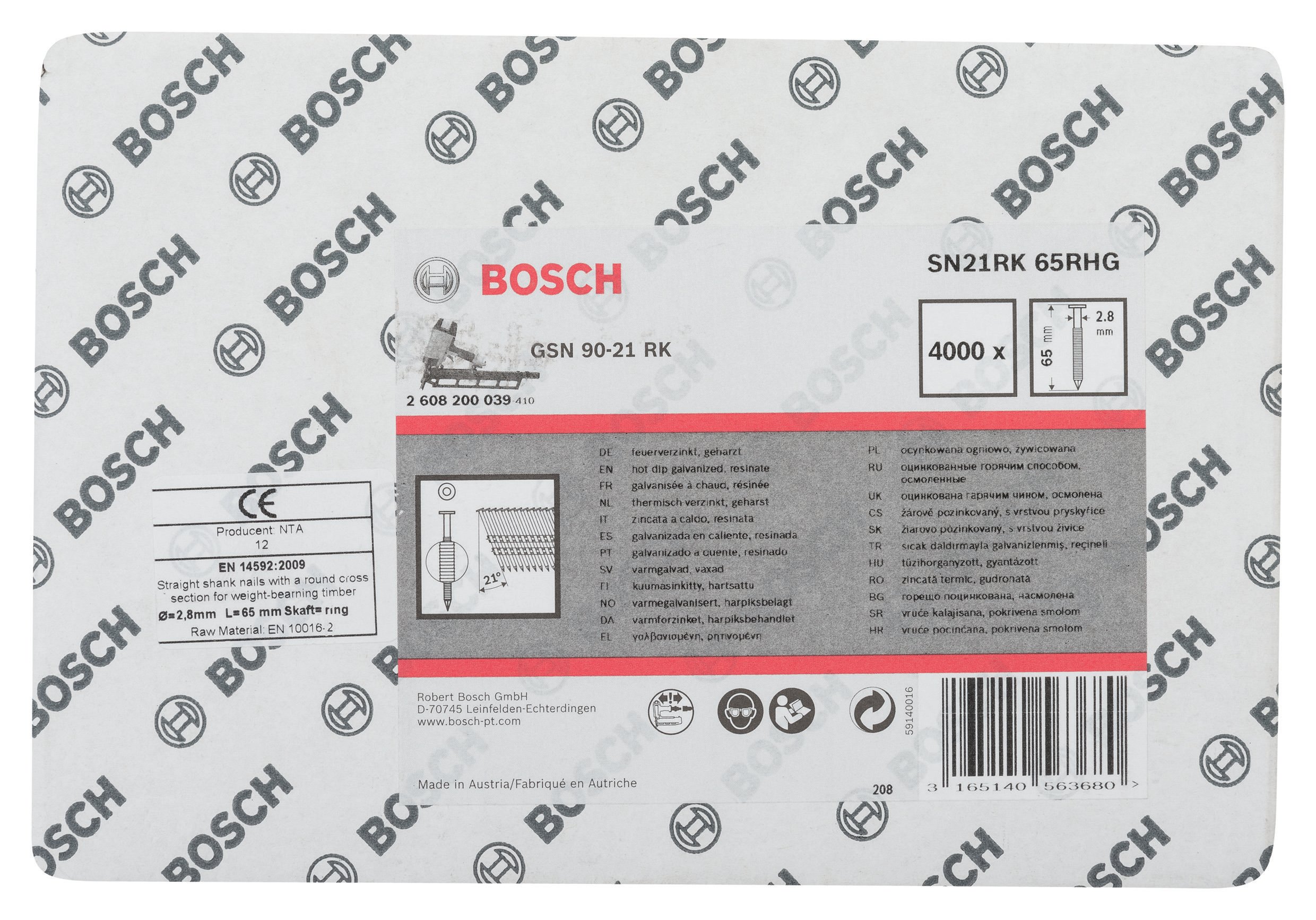 Bosch - GSN 90-21DK Çivi  65mm 4000li YivliGalv