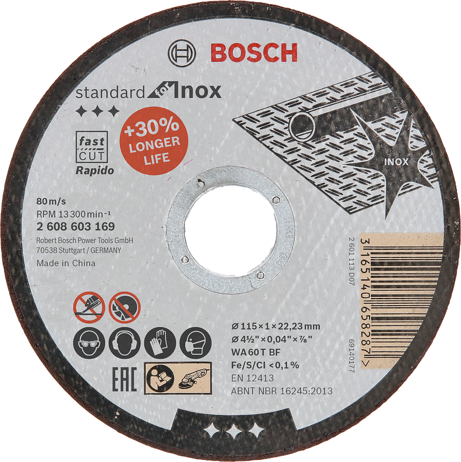 Bosch - 115 * 1.0 mm Standard Series Flat Inox (Stainless Steel) Cutting Disc (Stone) - Rapido