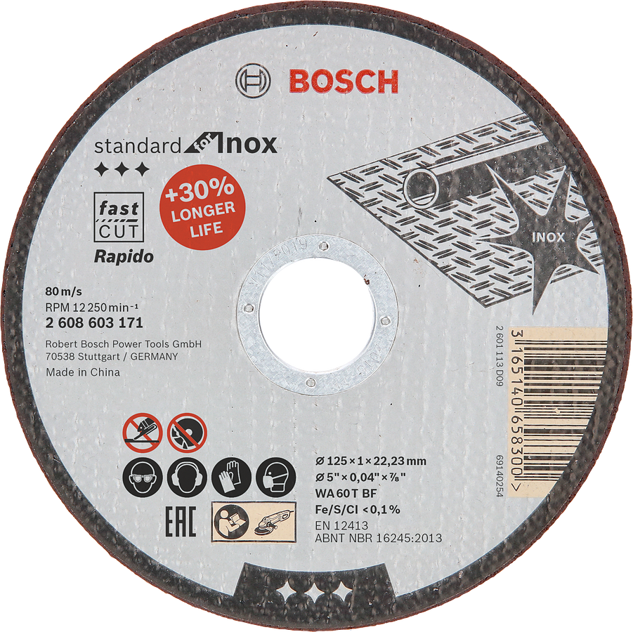 Bosch - 125*1,0 mm Standard Seri Düz Inox (Paslanmaz Çelik) Kesme Diski (Taş) - Rapido