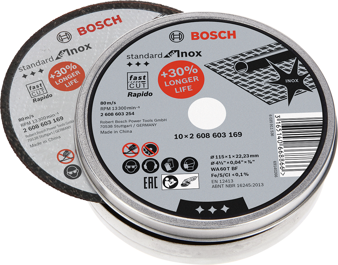 Bosch - 115 * 1.0mm Standard Series Flat Inox (Stainless Steel) Cutting Disc (Stone) - Rapido 10's