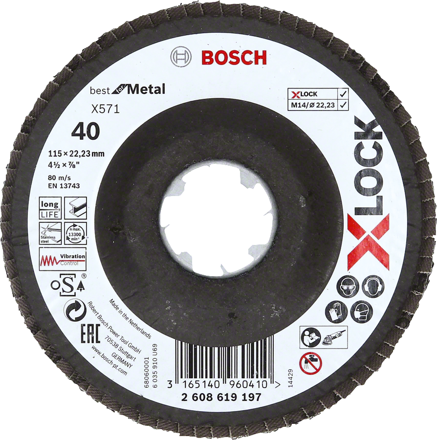 Bosch - X-LOCK - 115 mm 40 Kum Best Serisi Metal Flap Disk