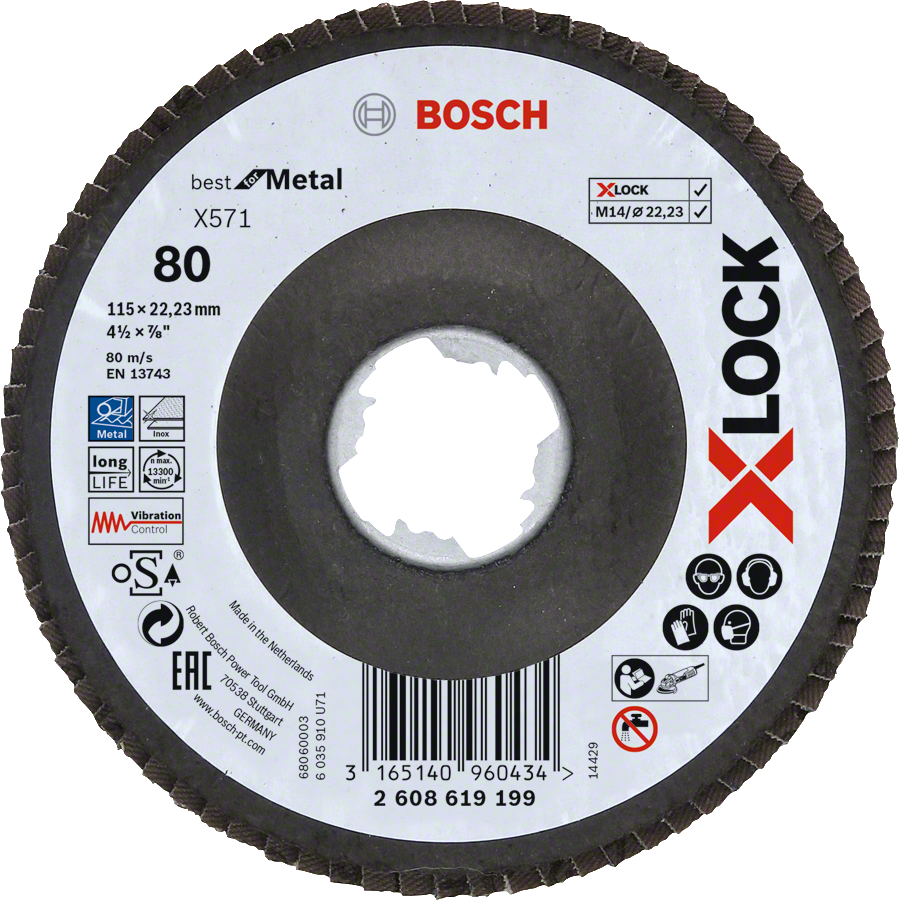 Bosch - X-LOCK - 115 mm 80 Kum Best Serisi Metal Flap Disk