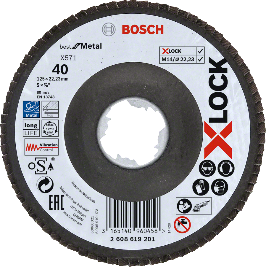 Bosch - X-LOCK - 125 mm 40 Kum Best Serisi Metal Flap Disk