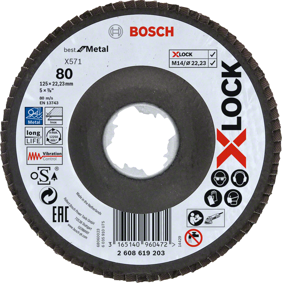 Bosch - X-LOCK - 125 mm 80 Kum Best Serisi Metal Flap Disk