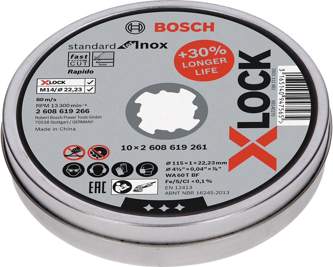 Bosch - X-LOCK - 115*1,0mm Standard Seri Düz Inox (Paslanmaz Çelik) Kesme Diski (Taş) - Rapido 10'lu