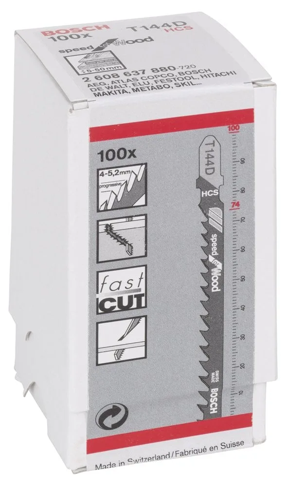 Bosch - Hızlı Kesim Serisi Ahşap İçin T 144 D Dekupaj Testeresi Bıçağı - 100'Lü Paket