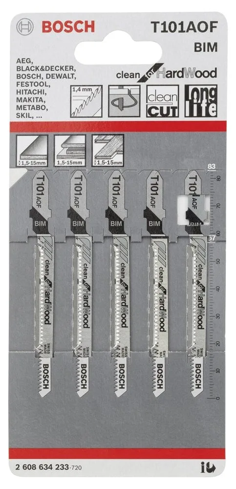 Bosch - Temiz Kesim Serisi Sert Ahşap İçin T 101 AOF Dekupaj Testeresi Bıçağı - 5'Li Paket