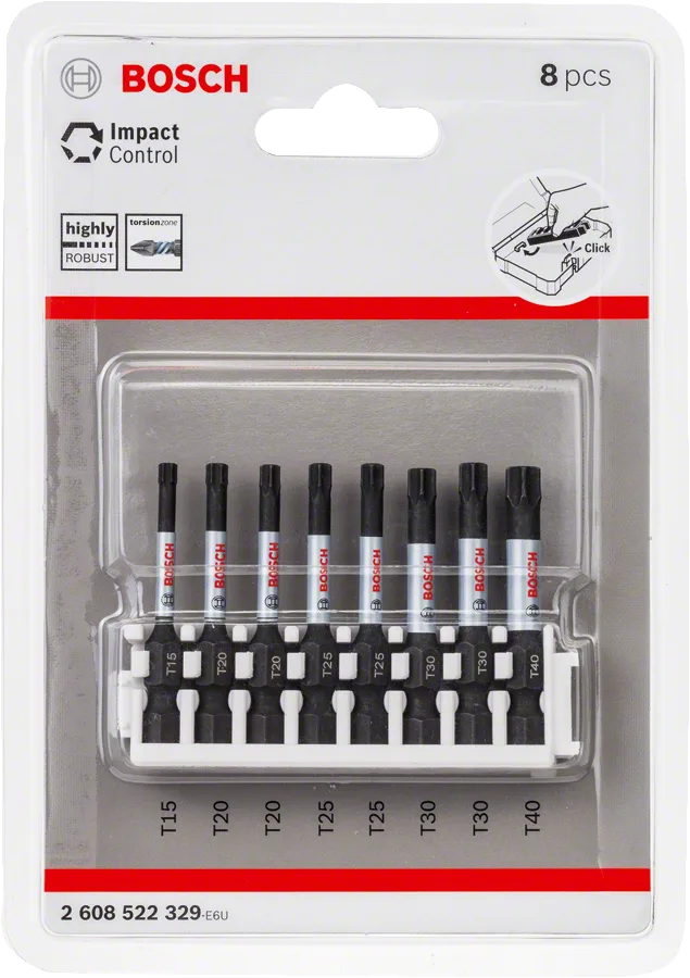 Bosch - Impact Control Serisi Vidalama Ucu 8'li T15/T20x2/T25x2/T30x2/T40 *50mm