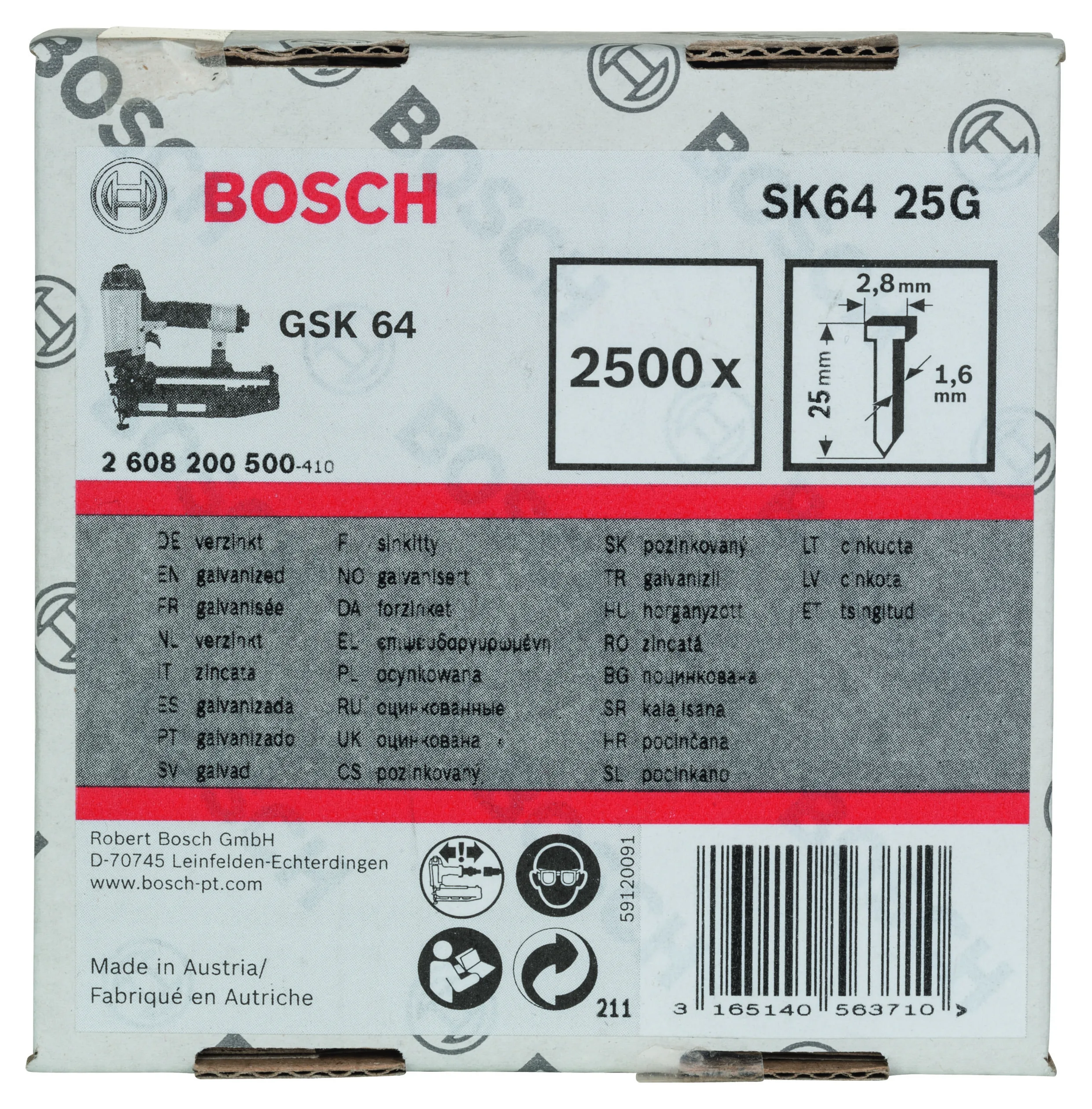 Bosch - GSK 64 Çivisi 25 mm 2500li Galvanizli