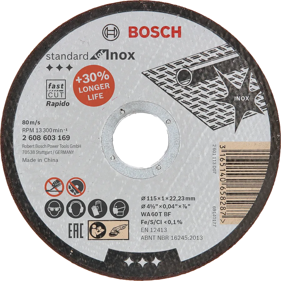 Bosch - 115*1,0 mm Standard Seri Düz Inox (Paslanmaz Çelik) Kesme Diski (Taş) - Rapido
