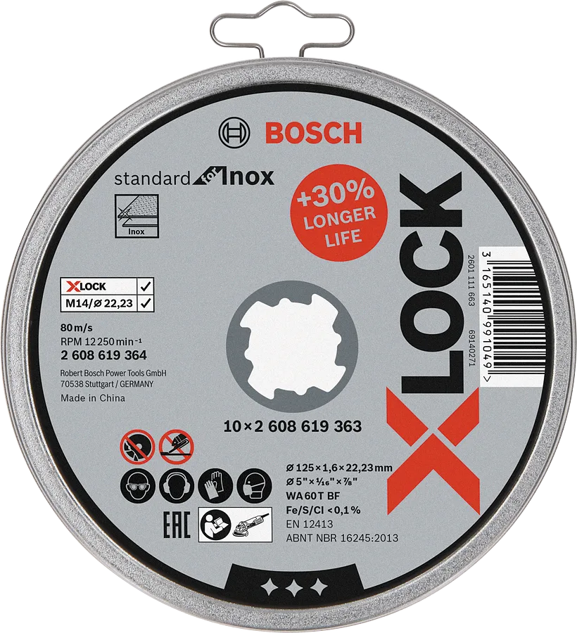 Bosch - X-LOCK - 125*1,6 mm Standard Seri Düz Inox (Paslanmaz Çelik) Kesme Diski (Taş) 10'lu