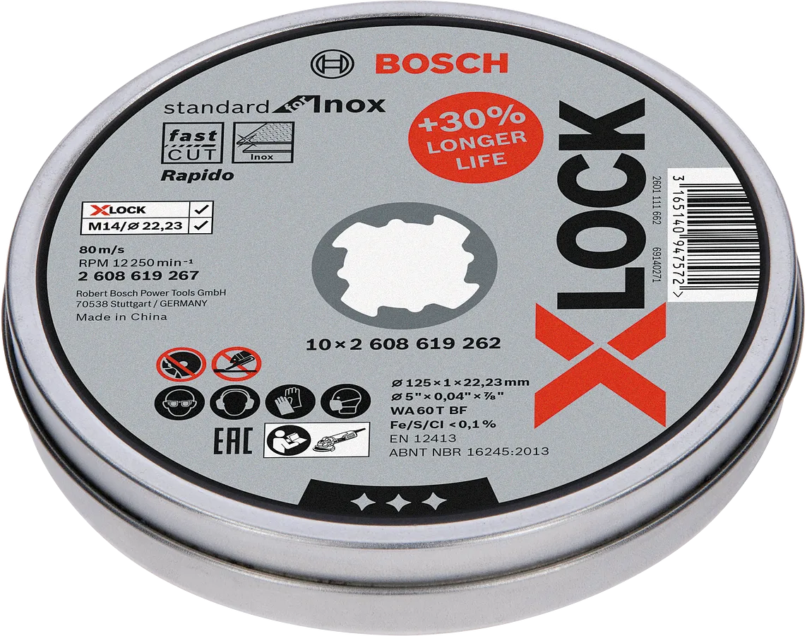 Bosch - X-LOCK - 125*1,0mm Standard Seri Düz Inox (Paslanmaz Çelik) Kesme Diski (Taş) - Rapido 10'lu